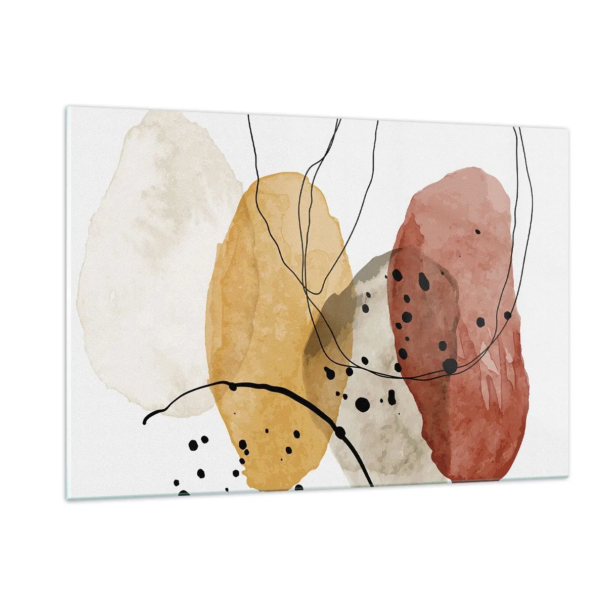 Glasbild - Bild auf glas - Abstrakte erdfarbene Flecken mit dünnen Linien - 120x80cm - Wie leichte, transparente Luft - Moderne Wanddekoration für Wohnzimmer und Schlafzimmer ARTTOR