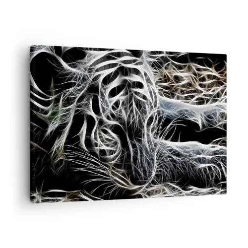 Bild auf Leinwand - Leinwandbild - Ein abstraktes Muster, das die Silhouette einer Katze auf schwarzem Hintergrund darstellt. - 70x50cm - Eine Studie über die Leichtigkeit der Katze - Moderne Wanddekoration für Wohnzimmer und Schlafzimmer ARTTOR