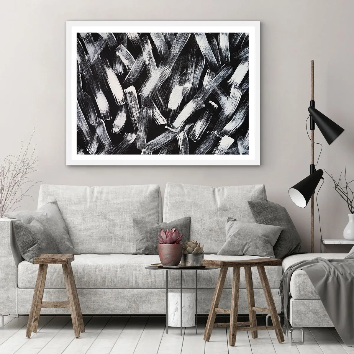 Poster in einem weißen Rahmen - Abstraktion im industriellen Geist - 100x70 cm