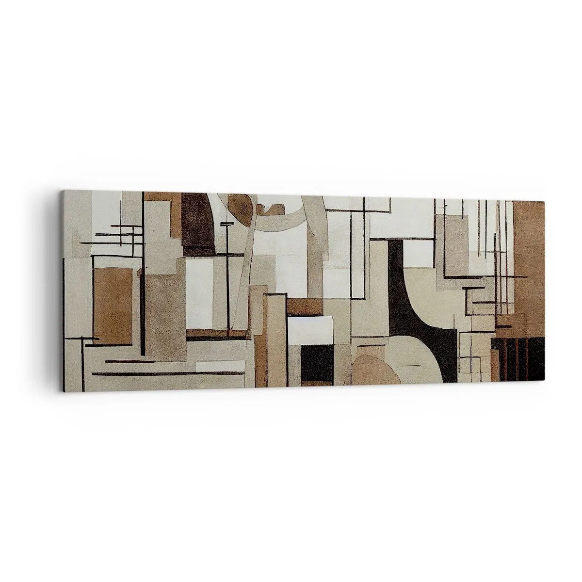 Bild auf Leinwand - Leinwandbild - Architektonische Abstraktion in Beige und Braun - 140x50cm - Stadtbild 2.0 - Moderne Wanddekoration für Wohnzimmer und Schlafzimmer ARTTOR