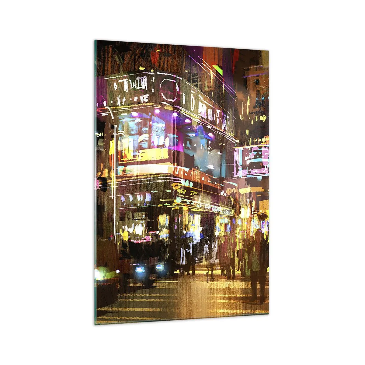 Glasbild - Bild auf glas - Eine pulsierende Stadt bei Nacht im Neonlicht - 70x100cm - In einem Lichtermeer - Moderne Wanddekoration für Wohnzimmer und Schlafzimmer ARTTOR