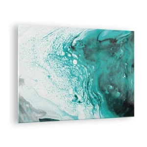Glasbild - Bild auf glas - Ein abstraktes Gemälde in Weiß- und Türkistönen - 70x50cm - Verschmelzen in Weiß und Türkis - Moderne Wanddekoration für Wohnzimmer und Schlafzimmer ARTTOR