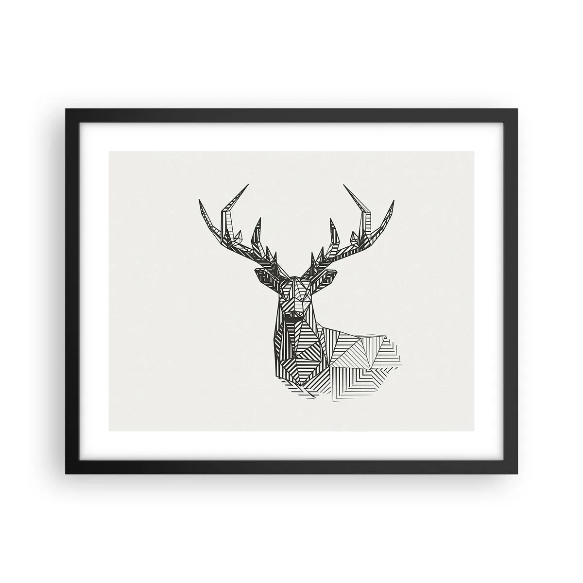 Poster in einem schwarzem Rahmen - Ein Hirsch im kubistischen Stil - 50x40 cm