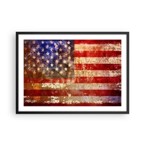 Poster in einem schwarzem Rahmen - Stilisierte US-Flagge mit gealtertem Effekt - 70x50cm - Ruhm verblasst nicht - Moderne Wanddekoration für Wohnzimmer und Schlafzimmer ARTTOR