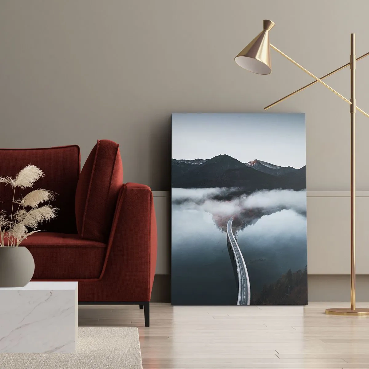 Bild auf Leinwand - Leinwandbild - Über Wasser so glatt wie ein Spiegel - 55x100 cm