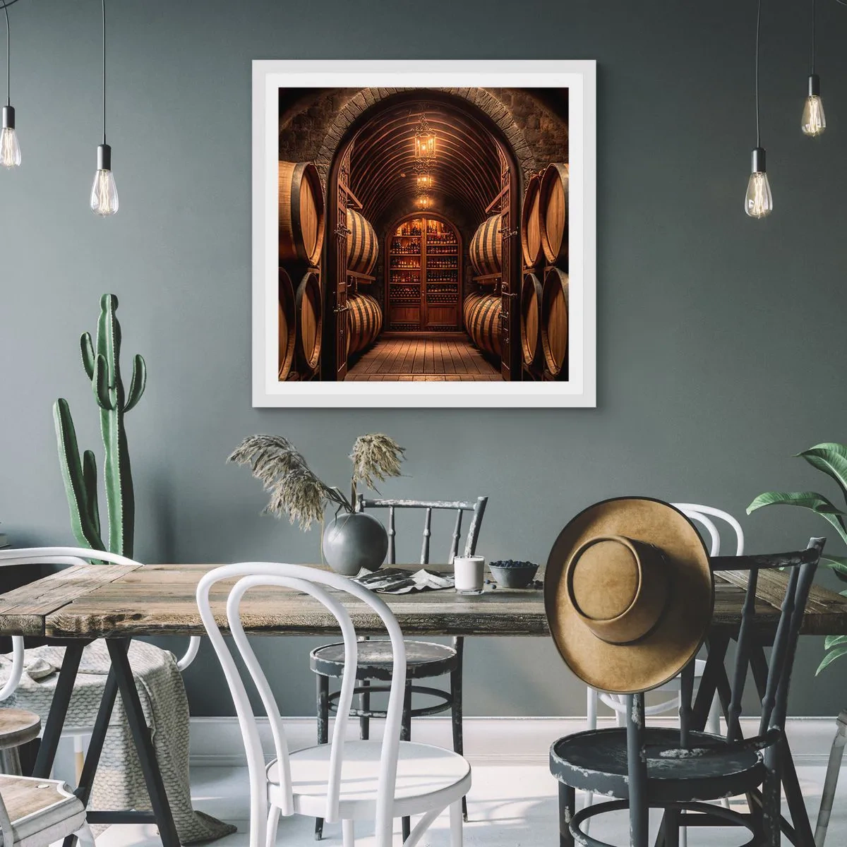 Poster in einem weißen Rahmen - Stimmungsvoller Keller - 40x40 cm