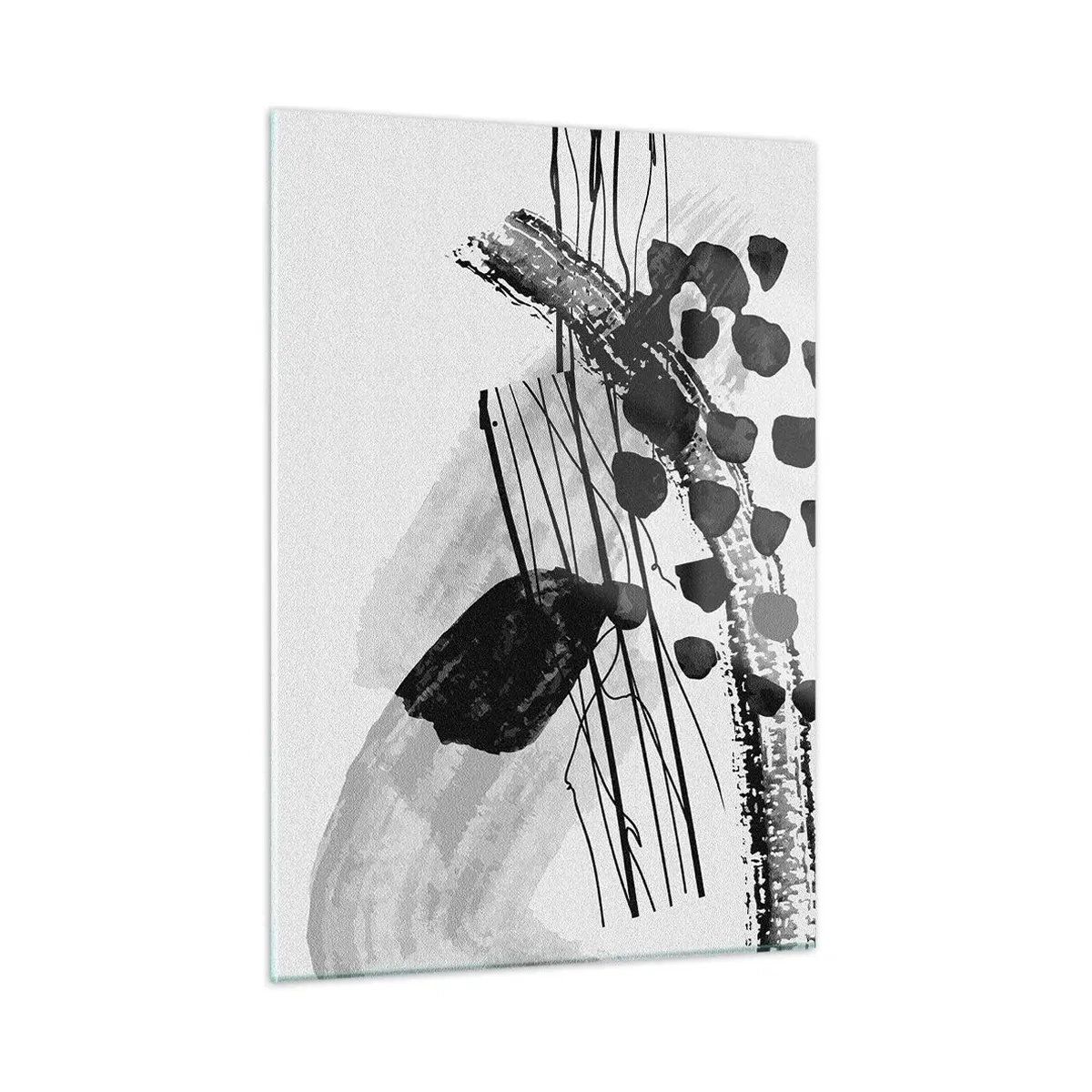 Glasbild - Bild auf glas - Schwarz-Weiß-Abstraktion mit organischen Formen und Linien - 50x70cm - Organische Schwarz-Weiß-Abstraktion - Moderne Wanddekoration für Wohnzimmer und Schlafzimmer ARTTOR
