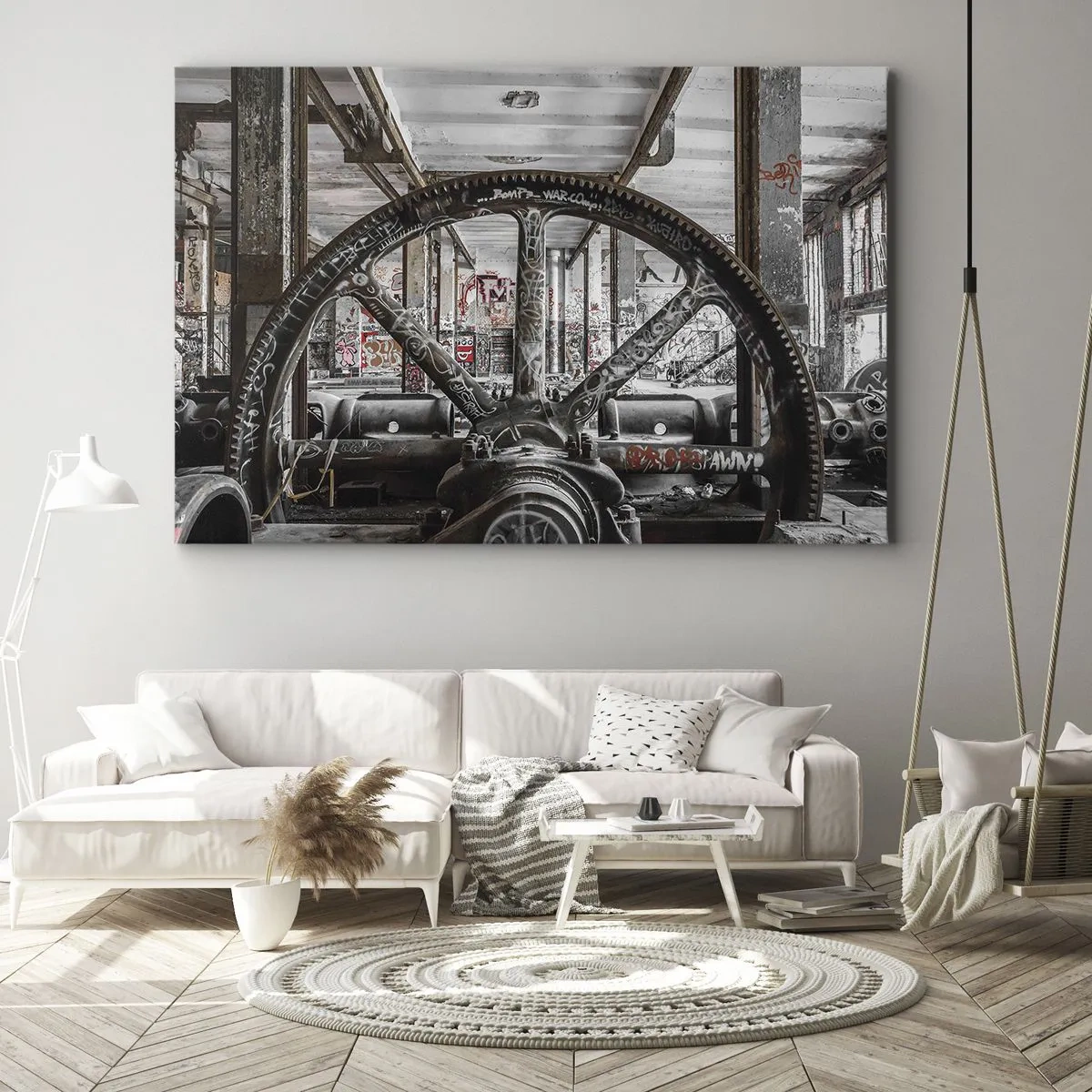 Bild auf Leinwand - Leinwandbild - Ein alter Mechanismus in einem verlassenen Industriegebäude - 100x70cm - Das geheime Leben der Fabrik - Moderne Wanddekoration für Wohnzimmer und Schlafzimmer ARTTOR