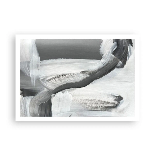 Poster - Grau-weiße Abstraktion mit dynamischen Linien - 100x70cm - Entscheidender Schritt - Moderne Wanddekoration für Wohnzimmer und Schlafzimmer ARTTOR