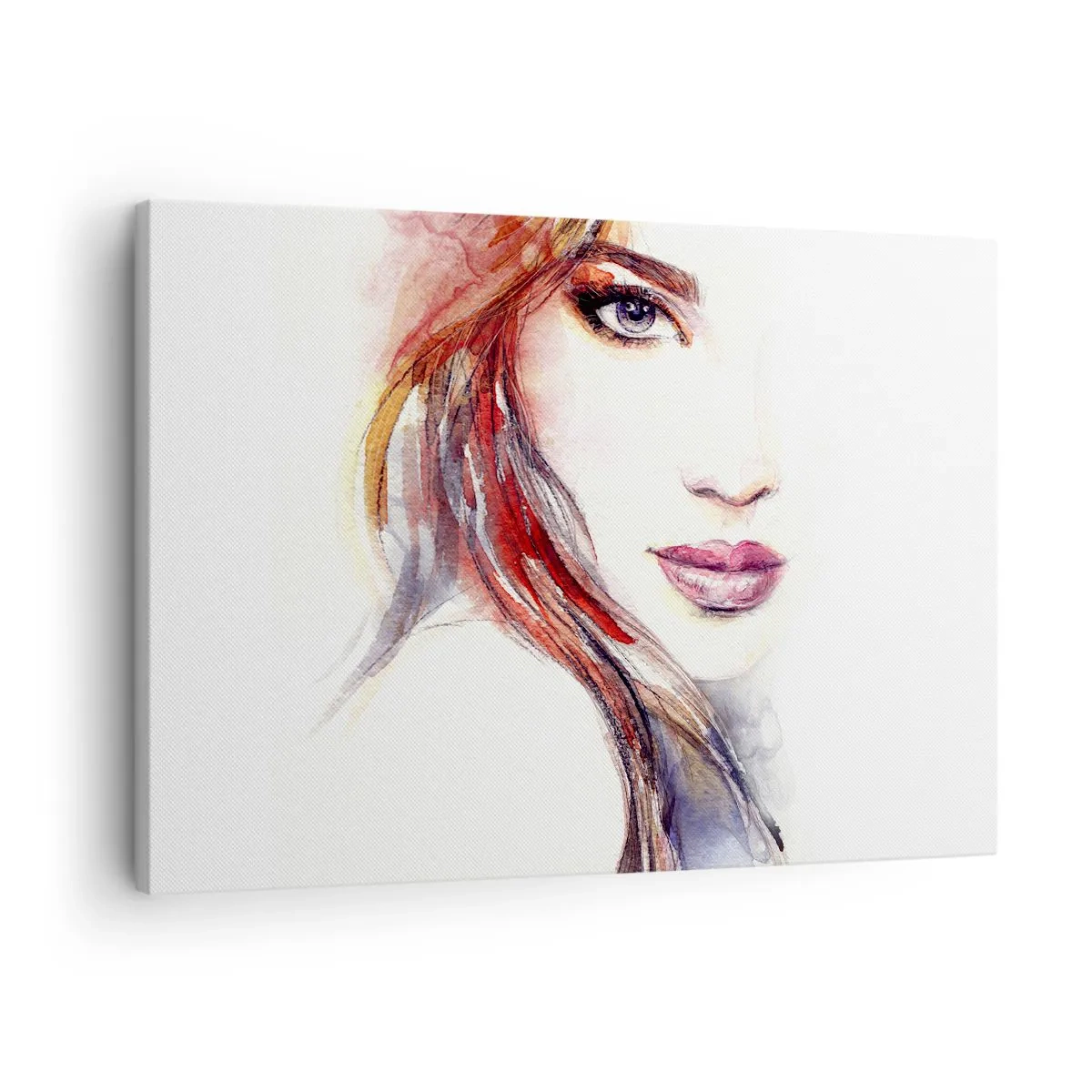 Bild auf Leinwand - Leinwandbild - Ein subtiles Aquarell eines Frauengesichts mit ausdrucksstarkem Blick. - 70x50cm - Vademecum - folge mir - Moderne Wanddekoration für Wohnzimmer und Schlafzimmer ARTTOR
