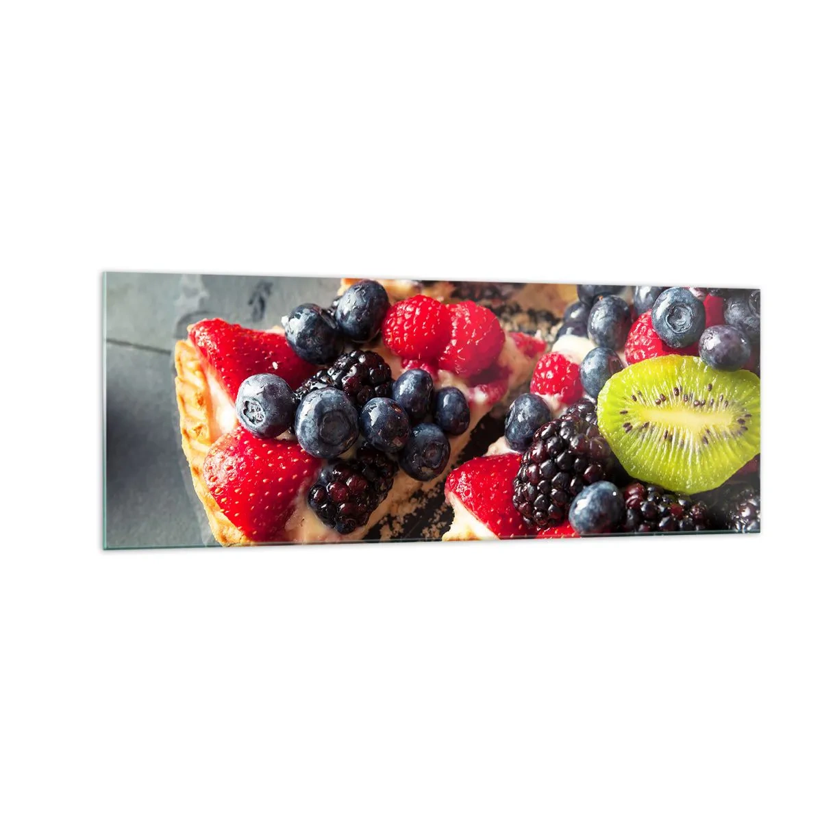 Glasbild - Bild auf glas - Bunte Tarte mit Früchten und Sahne - 140x50cm - Dolce Vita! - Moderne Wanddekoration für Wohnzimmer und Schlafzimmer ARTTOR