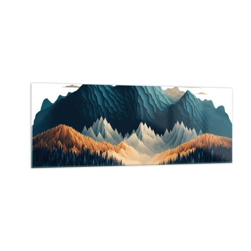Glasbild - Bild auf glas - Malerische Berge über dem See bei Sonnenuntergang - 140x50cm - Perfekte Berglandschaft - Moderne Wanddekoration für Wohnzimmer und Schlafzimmer ARTTOR