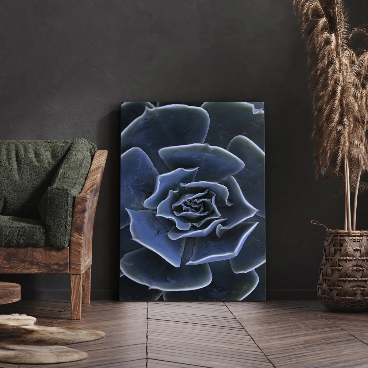 Bild auf Leinwand - Leinwandbild - Nahaufnahme einer grünen Sukkulentenrosette - 50x70cm - Wüstenblume - Moderne Wanddekoration für Wohnzimmer und Schlafzimmer ARTTOR
