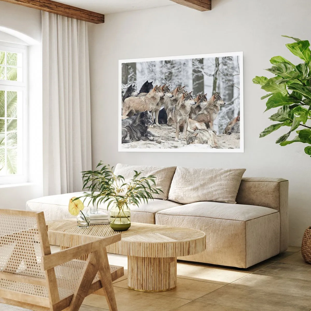 Poster - Ein Wolfsrudel im Winterwald - 100x70cm - Familie und Freunde - Moderne Wanddekoration für Wohnzimmer und Schlafzimmer ARTTOR