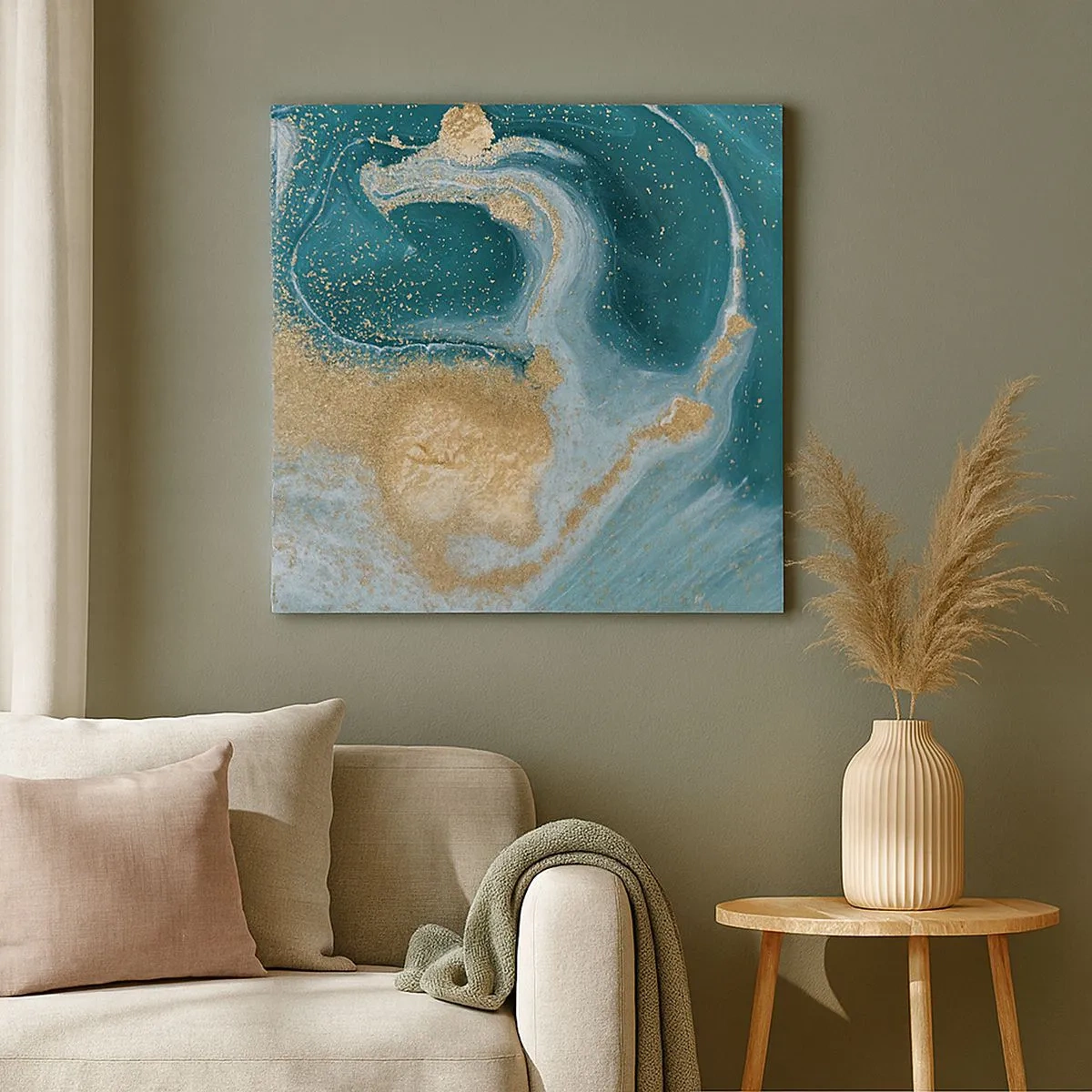 Bild auf Leinwand - Leinwandbild - Ein Strudel aus Gold und Türkis - 30x30 cm