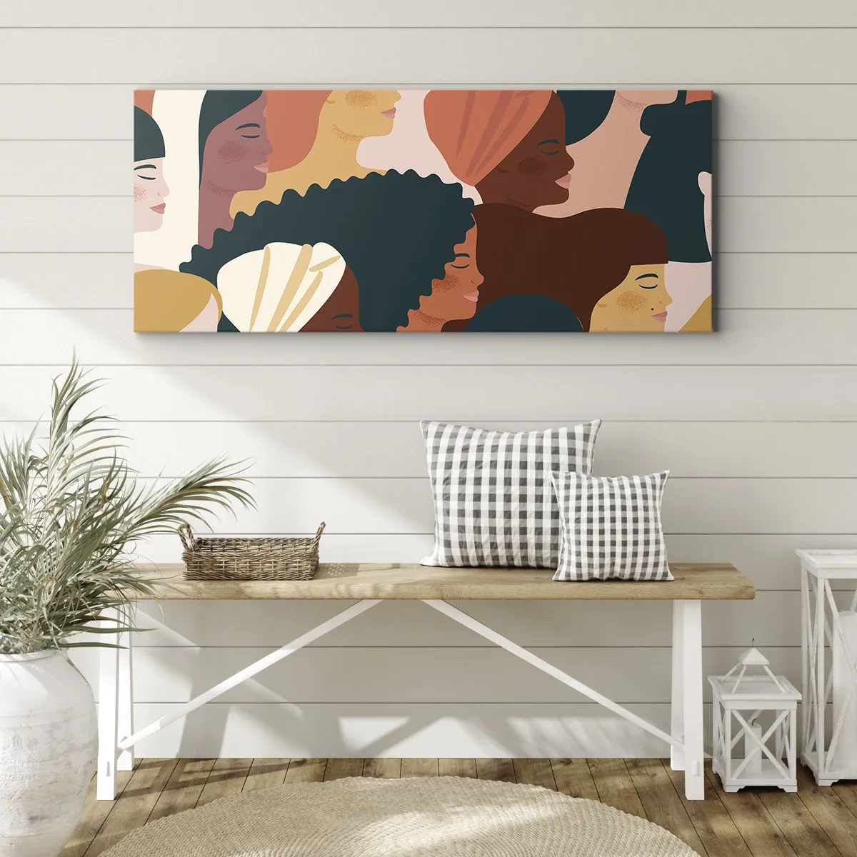Bild auf Leinwand - Leinwandbild - Farbenfrohe Frauenprofile in verschiedenen Stilen - 140x50cm - Nur Weiblichkeit - Moderne Wanddekoration für Wohnzimmer und Schlafzimmer ARTTOR