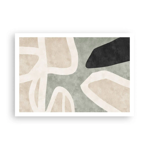 Poster - Abstrakte Formen in gedämpften Farben - 100x70cm - Komposition mit schwarzem Motiv - Moderne Wanddekoration für Wohnzimmer und Schlafzimmer ARTTOR