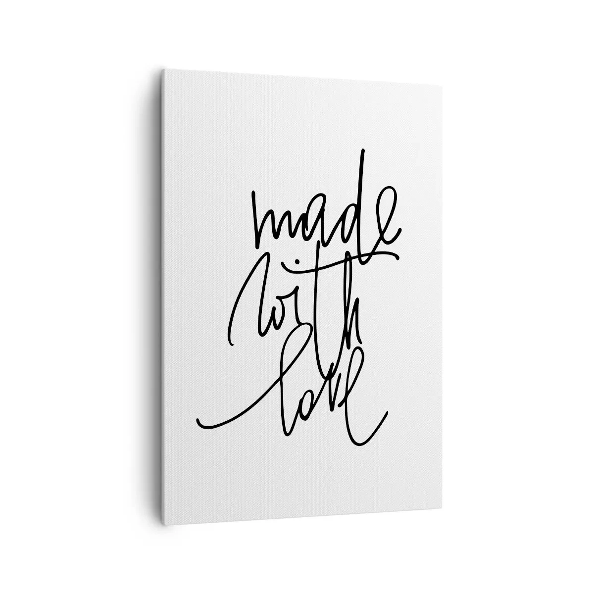 Bild auf Leinwand - Leinwandbild - Schwarze Aufschrift „Made with love“ auf weißem Hintergrund - 70x100cm - Die beste Marke - Moderne Wanddekoration für Wohnzimmer und Schlafzimmer ARTTOR