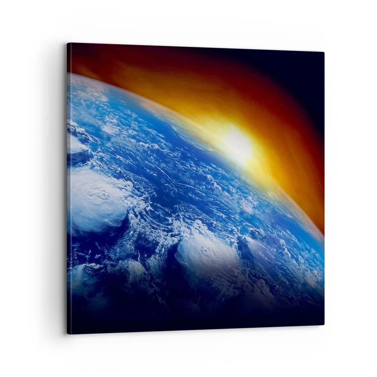 Bild auf Leinwand - Leinwandbild - Sonnenaufgang über dem blauen Planeten - 60x60 cm