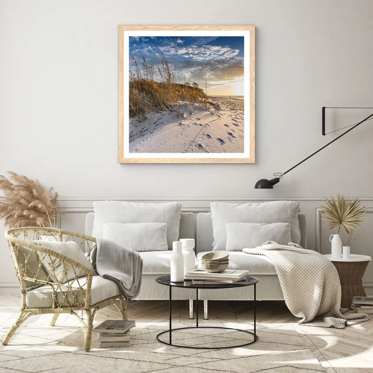 Poster in einem Rahmen aus heller Eiche - Einladung zu einem Spaziergang - 30x30 cm