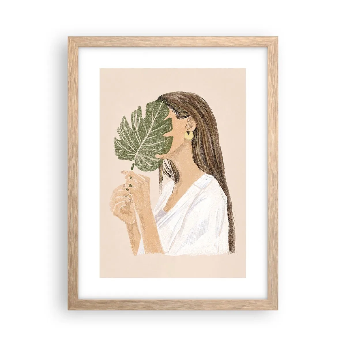 Poster in einem Rahmen aus heller Eiche - Geheimnisvolles Porträt mit Fächer - 30x40 cm
