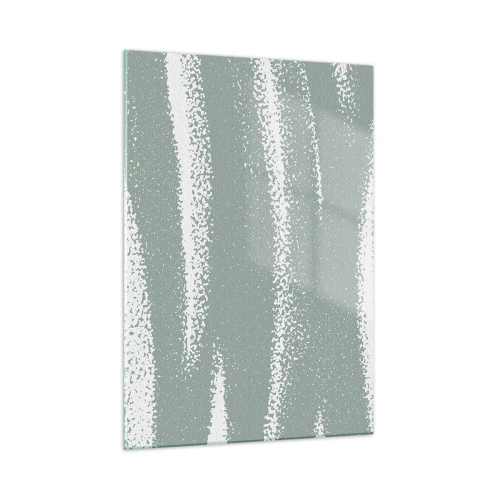 Glasbild - Bild auf glas - Weiße Streifen auf kühlem Grün - 50x70cm - Abstraktion im Winterklima - Moderne Wanddekoration für Wohnzimmer und Schlafzimmer ARTTOR