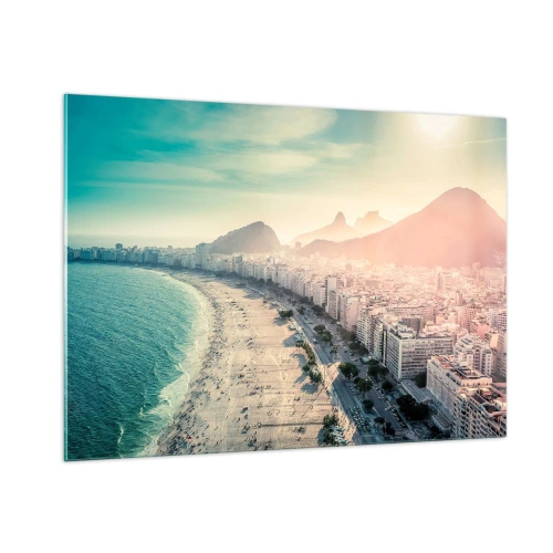 Glasbild - Bild auf glas - Panorama des Strandes mit städtischen Gebäuden und einer Bergkulisse - 100x70cm - Ewiger Urlaub in Rio - Moderne Wanddekoration für Wohnzimmer und Schlafzimmer ARTTOR
