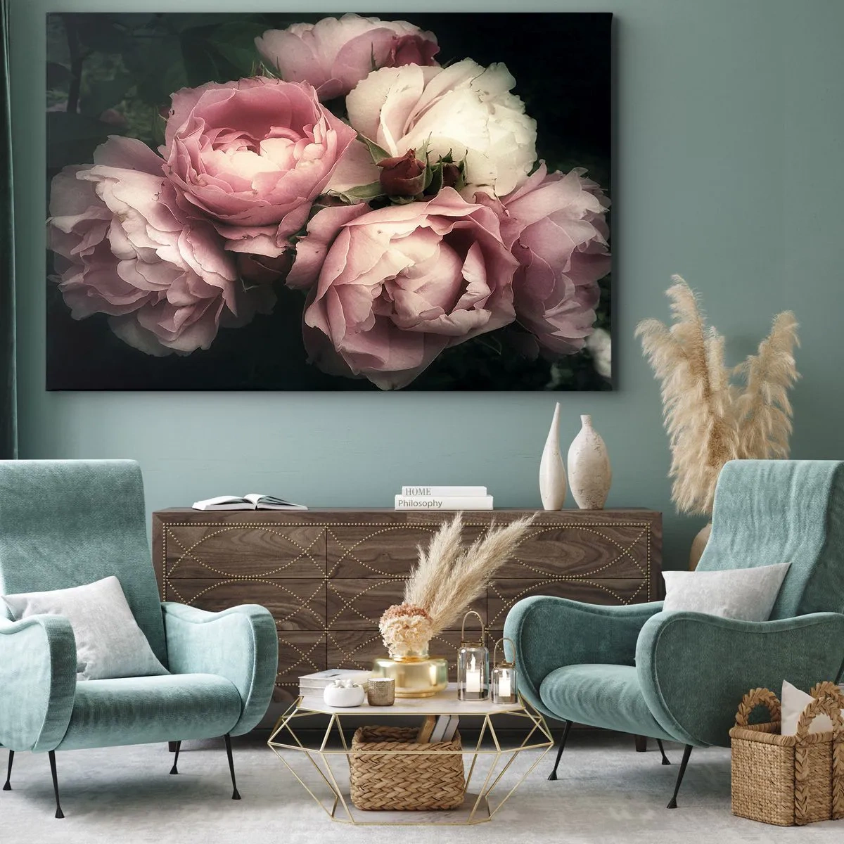 Bild auf Leinwand - Leinwandbild - Ein Strauß Rosen in zarten Rosa- und Weißtönen - 120x80cm - Der Charme der Belle Epoque - Moderne Wanddekoration für Wohnzimmer und Schlafzimmer ARTTOR