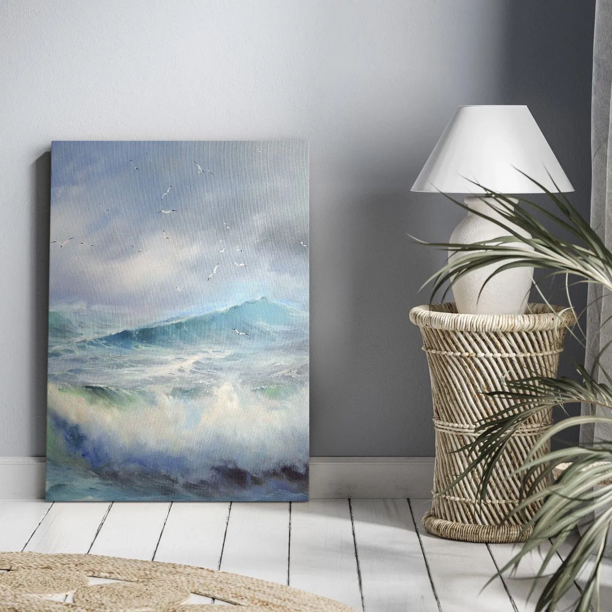 Bild auf Leinwand - Leinwandbild - Raue Wellen auf dem Ozean - 50x70cm - Der wind heulte mit Triumph - Moderne Wanddekoration für Wohnzimmer und Schlafzimmer ARTTOR