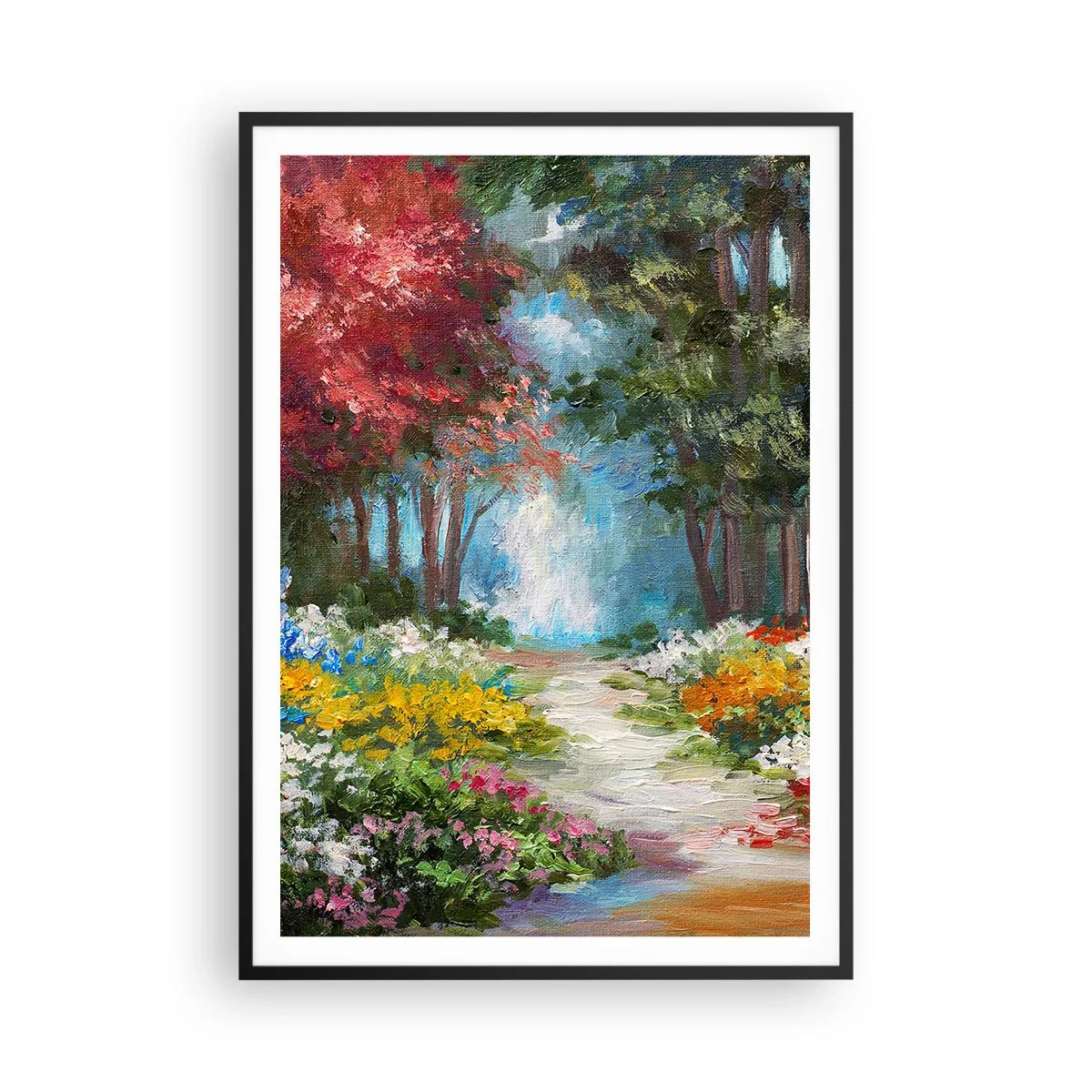 Poster in einem schwarzem Rahmen - Waldgarten, Blumenwald - 70x100 cm