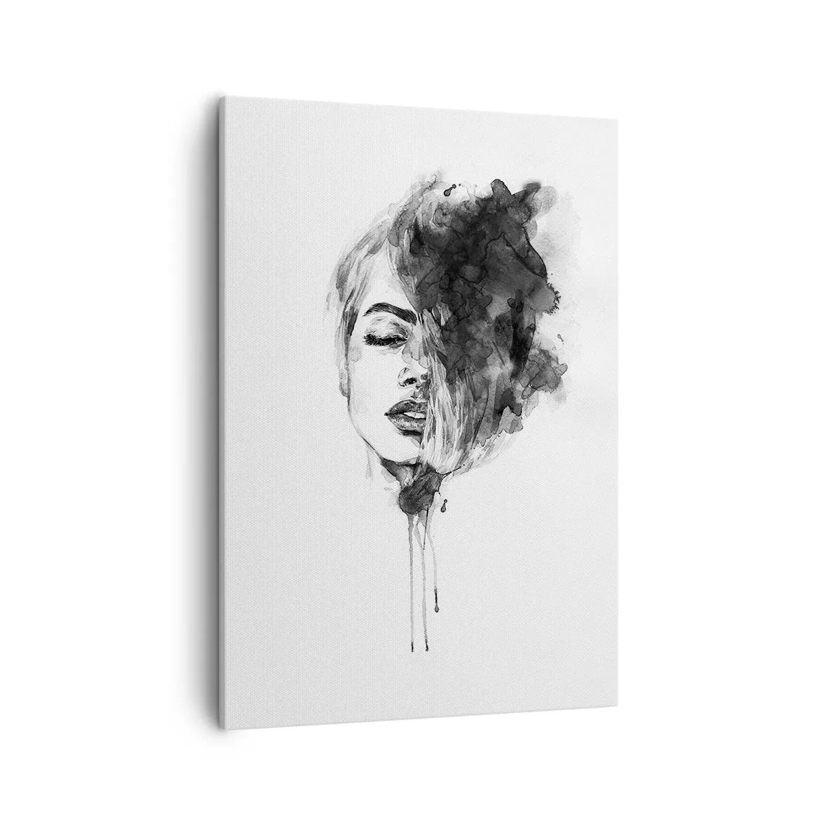 Bild auf Leinwand - Leinwandbild - Künstlerisches Frauenporträt in Aquarelltechnik mit abstrakten Details - 50x70cm - Wovon träumt das Mädchen - Moderne Wanddekoration für Wohnzimmer und Schlafzimmer ARTTOR
