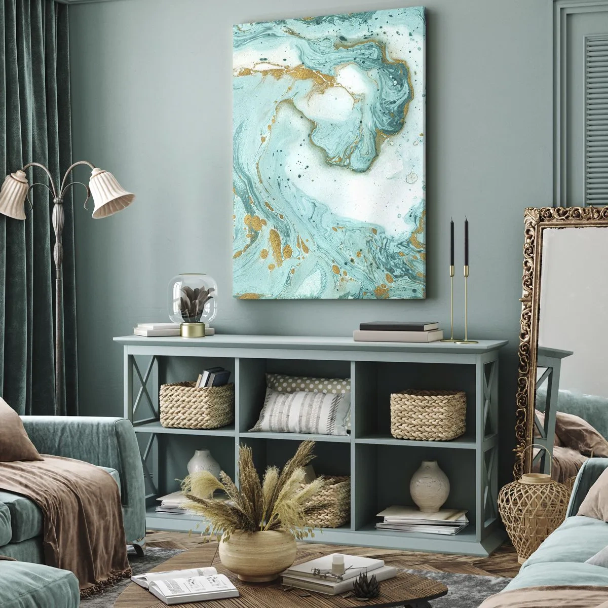 Bild auf Leinwand - Leinwandbild - Unter der großen Welle der Edo-Ära - 65x120 cm