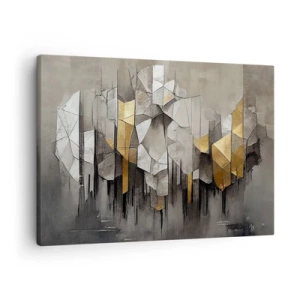 Bild auf Leinwand - Leinwandbild - Geometrische Abstraktion in Gold- und Grautönen - 70x50cm - Komposition aus Eis und Licht - Moderne Wanddekoration für Wohnzimmer und Schlafzimmer ARTTOR
