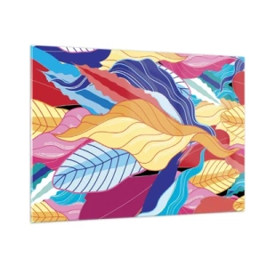 Glasbild - Bild auf glas - Bunte abstrakte Blätter auf einem Glashintergrund - 100x70cm - Buntes Durcheinander - Moderne Wanddekoration für Wohnzimmer und Schlafzimmer ARTTOR