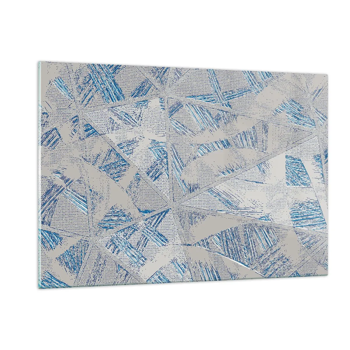 Glasbild - Bild auf glas - Geometrische Muster in Grau- und Blautönen - 120x80cm - In einem blaugrauen Labyrinth - Moderne Wanddekoration für Wohnzimmer und Schlafzimmer ARTTOR