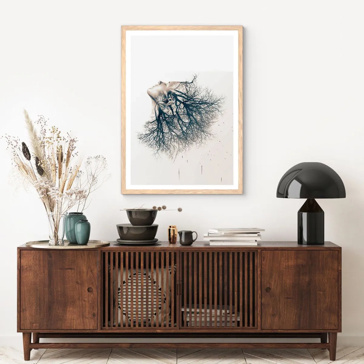Poster in einem Rahmen aus heller Eiche - Dem Rauschen der Bäume lauschen - 70x100 cm