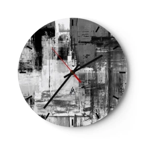 Wanduhr - Glasuhr - Schwarz-Weiß-Abstraktion mit Pinselstrich-Textur - 30x30cm - Wunderschönes Grau - Moderne Wanddekoration für Wohnzimmer, Küche und Schlafzimmer ARTTOR