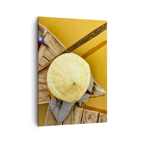 Bild auf Leinwand - Leinwandbild - Ein traditionelles Boot aus der Vogelperspektive - 50x70cm - Leben am Gelben Fluss - Moderne Wanddekoration für Wohnzimmer und Schlafzimmer ARTTOR