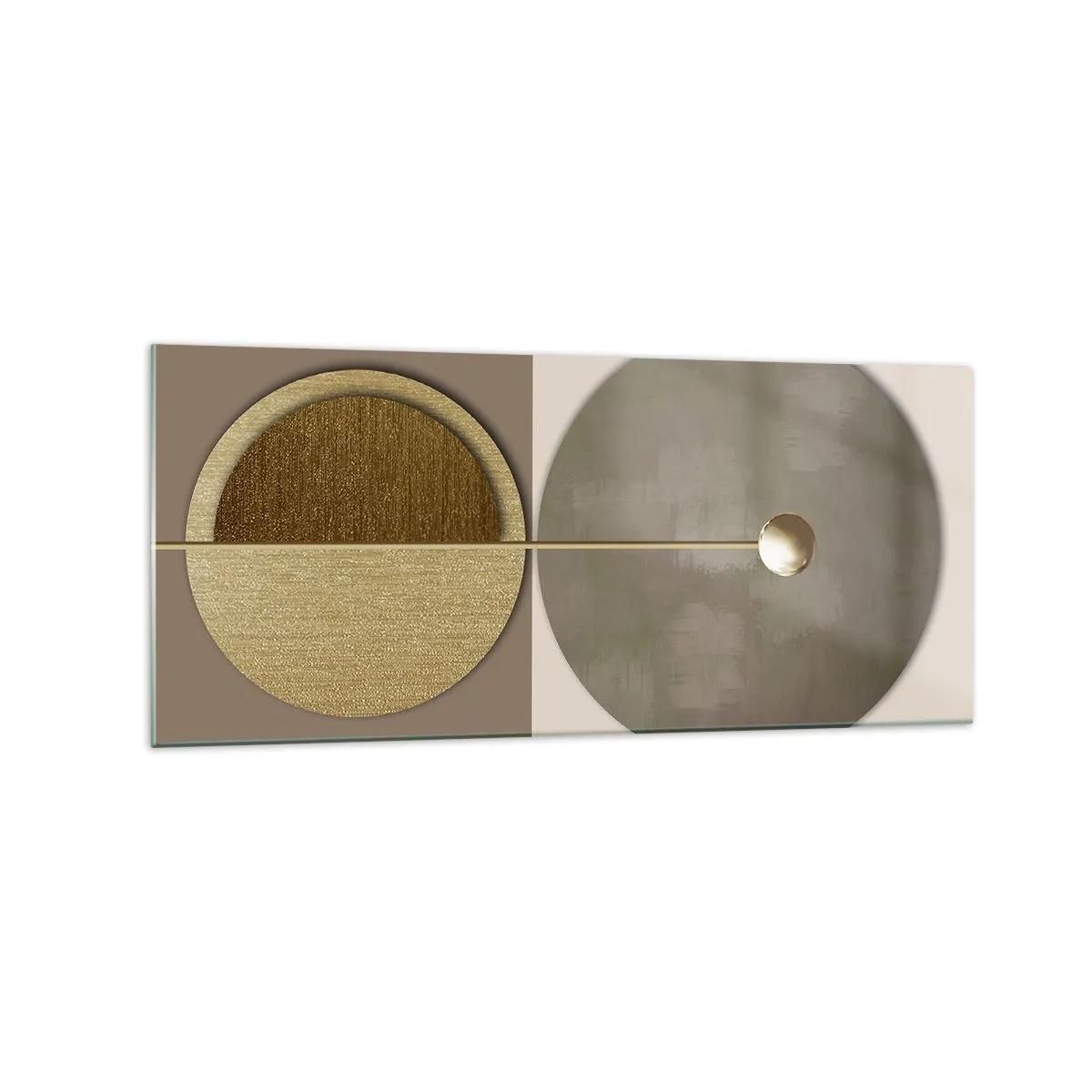 Glasbild - Bild auf glas - Abstrakte Kreise in Gold- und Beigetönen - 120x50cm - Perfekte Balance - Moderne Wanddekoration für Wohnzimmer und Schlafzimmer ARTTOR