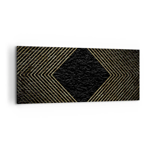 Bild auf Leinwand - Leinwandbild - Schwarzer Hintergrund mit einem geometrischen Muster aus goldenen Linien - 120x50cm - Geometrie im glamourösen Stil - Moderne Wanddekoration für Wohnzimmer und Schlafzimmer ARTTOR