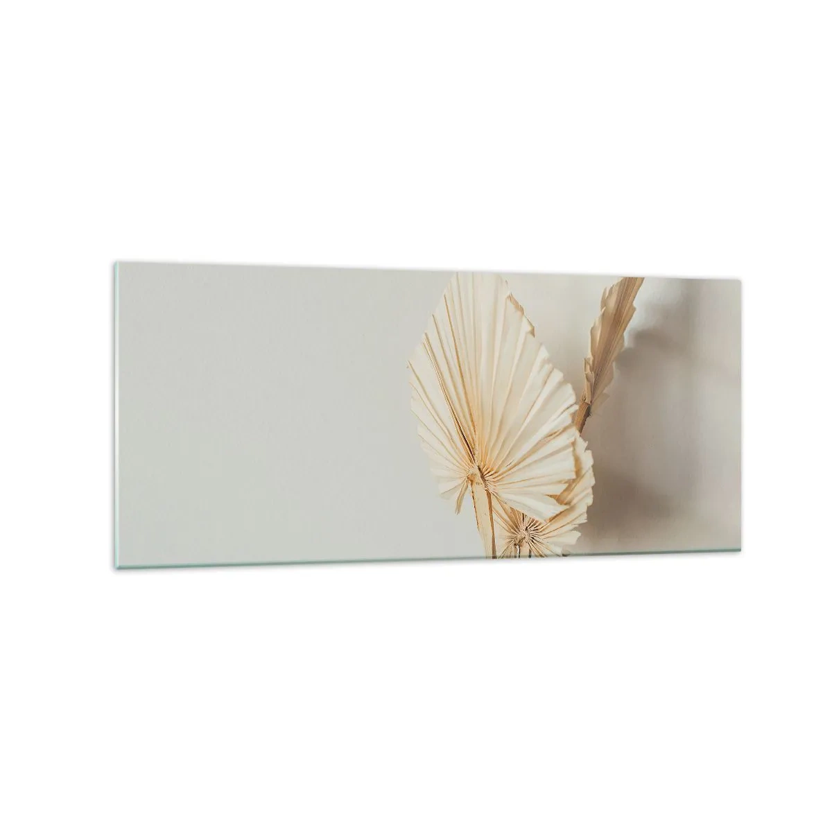 Glasbild - Bild auf glas - Getrocknete Palmblätter in minimalistischem Arrangement - 120x50cm - Wenn Sie Erleichterung brauchen - Moderne Wanddekoration für Wohnzimmer und Schlafzimmer ARTTOR