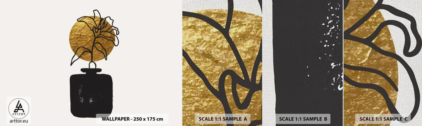 Fototapeten Muster Premium Canvas - Schönheit ist Gold wert - Vase, Blumen, Minimalismus - 100x30 cm