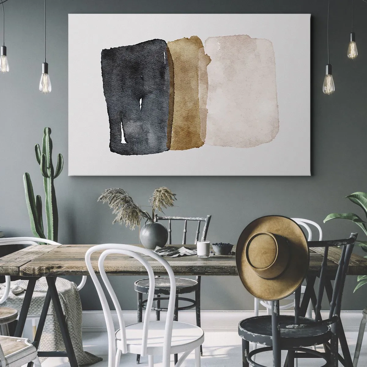 Bild auf Leinwand - Leinwandbild - Eine minimalistische Komposition aus drei Rechtecken in Erdtönen. - 100x70cm - Die Komposition der Farben der Erde - Moderne Wanddekoration für Wohnzimmer und Schlafzimmer ARTTOR