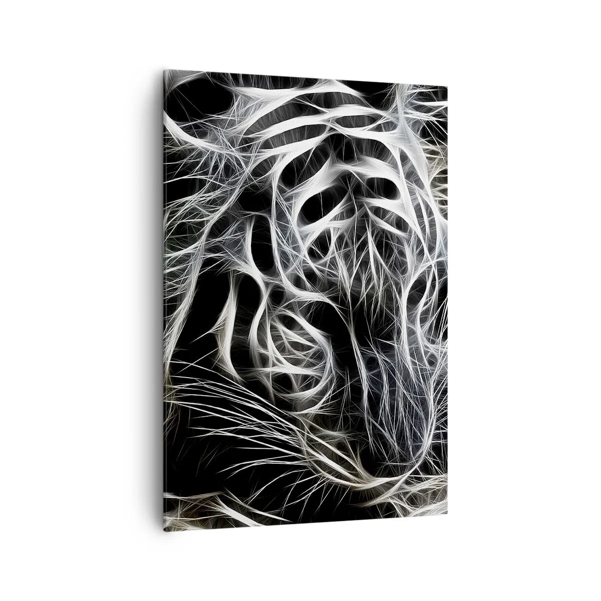 Bild auf Leinwand - Leinwandbild - Ein abstraktes Muster, das die Silhouette einer Katze auf schwarzem Hintergrund darstellt. - 70x100cm - Eine Studie über die Leichtigkeit der Katze - Moderne Wanddekoration für Wohnzimmer und Schlafzimmer ARTTOR