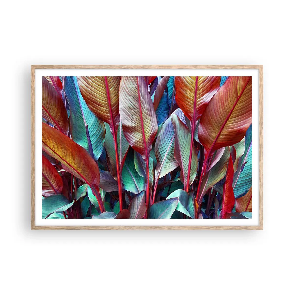 Poster in einem Rahmen aus heller Eiche - Buntes Dickicht - 100x70 cm