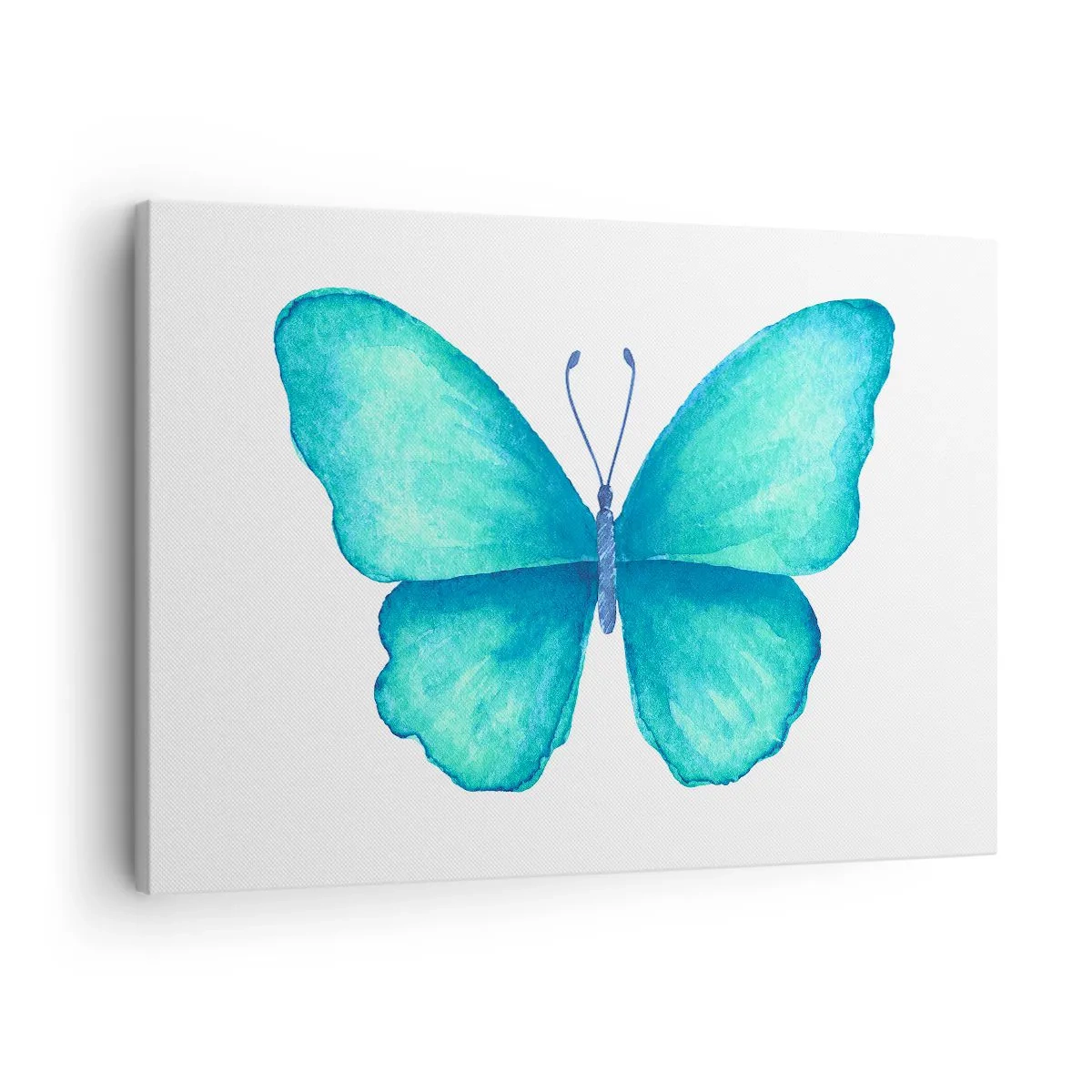 Bild auf Leinwand - Leinwandbild - Blauer Schmetterling im Aquarellstil auf weißem Hintergrund - 70x50cm - Türkis von Natur aus - Moderne Wanddekoration für Wohnzimmer und Schlafzimmer ARTTOR