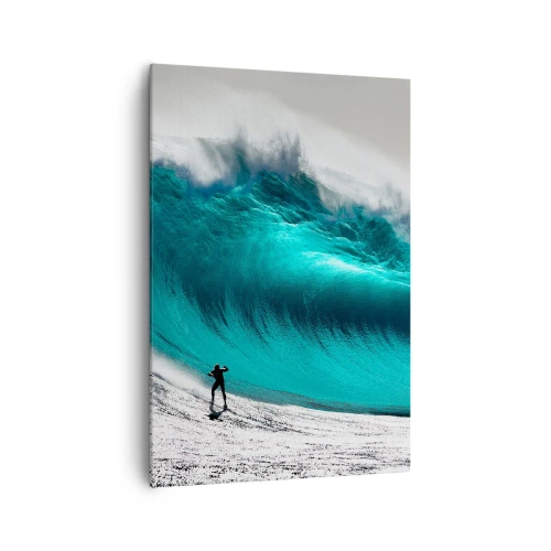 Bild auf Leinwand - Leinwandbild - Surfer vor einer riesigen Welle - 70x100cm - Herausforderung angenommen - Moderne Wanddekoration für Wohnzimmer und Schlafzimmer ARTTOR