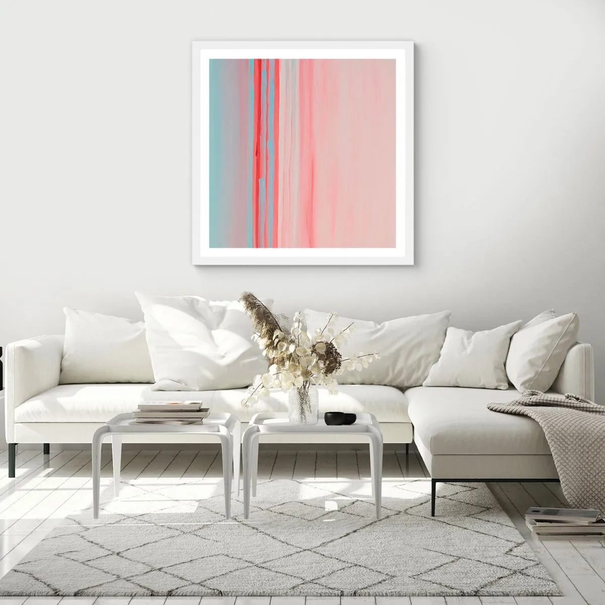 Poster in einem weißen Rahmen - Abstraktion im Morgengrauen - 60x60 cm