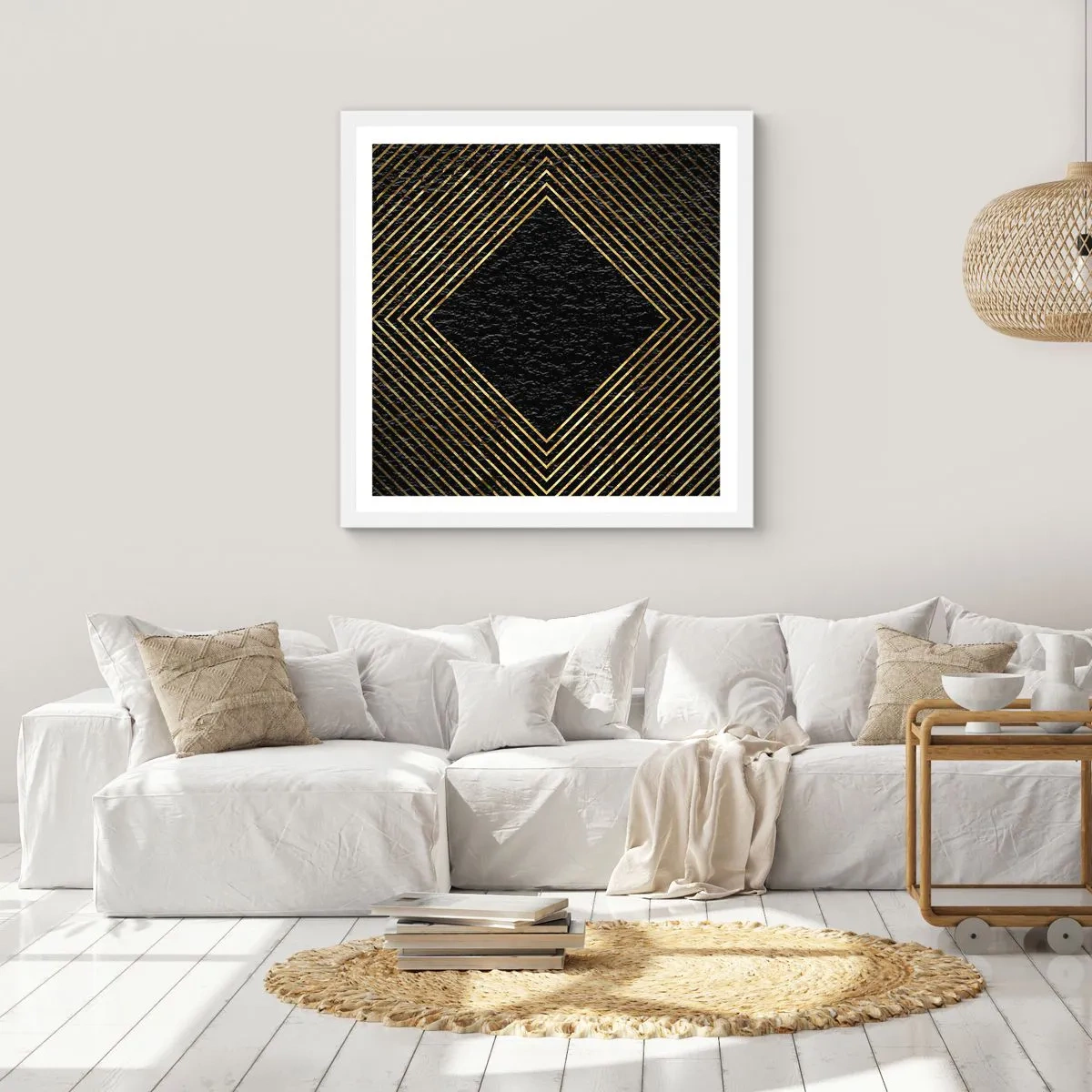 Poster in einem weißen Rahmen - Geometrie im glamourösen Stil - 60x60 cm