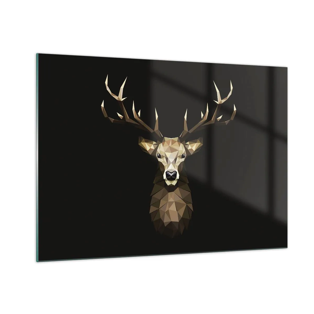 Glasbild - Bild auf glas - Geometrischer Hirsch auf schwarzem Hintergrund - 100x70cm - Kubistischer Hirsch - Moderne Wanddekoration für Wohnzimmer und Schlafzimmer ARTTOR